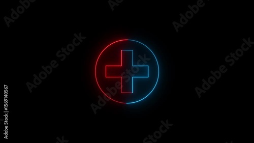 Health IT and healthcare icon. patient health service and health science information.Neon Glowing Plus Symbo with positive icon animation.