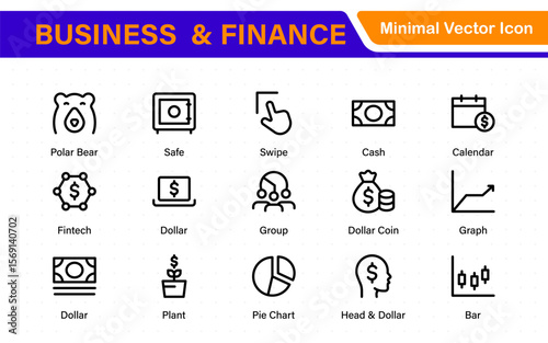 Finance and business line icons collection. Big UI icon set in a flat design. Thin outline icons pack.