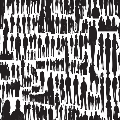  Crowd of Diverse People Silhouettes Seamless Pattern