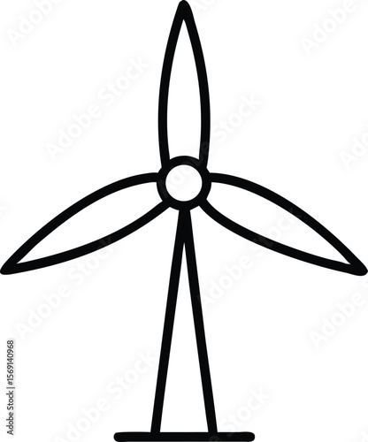Simple black outline drawing of a three bladed wind turbine on a white background