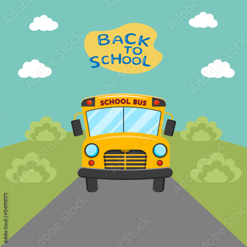 School bus poster design. Back to school flyer. Stock vector artwork