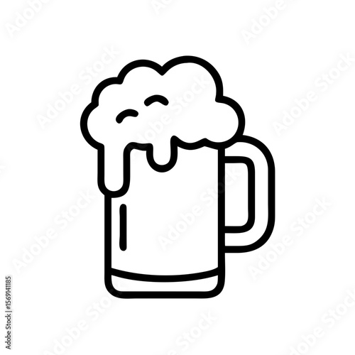Beer mug with foam minimalistic icon outline vector illustration PNG on transparent background

