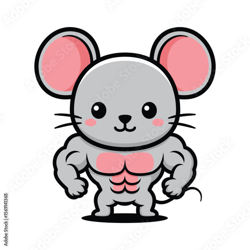 Cute Body Builder Mouse Cartoon Character