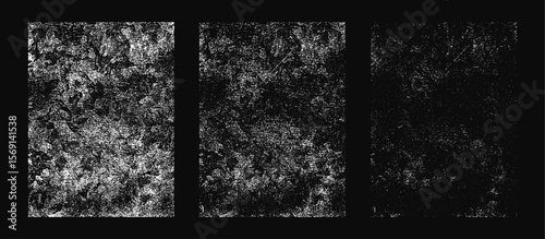 Chaotic Grunge Texture Background Set for Distressed Overlay Effect, Cracked Surface, Dirty Dust Grain Pattern, Rough Abstract Noise, Static Damage, Smear Scratch Design Vector Illustration