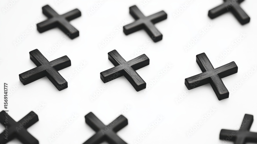 Obraz premium Black Wooden Crosses on White Surface for Artistic Composition