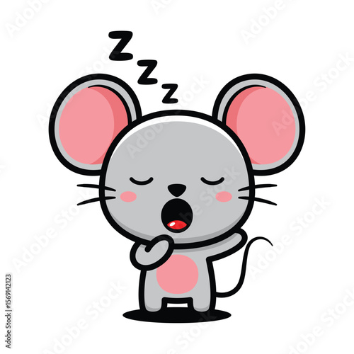 Cute Sleepy Mouse Cartoon Character Yawning