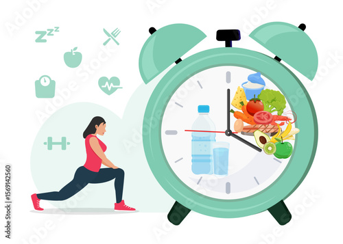 Concept of  Time restricted eating or Intermittent fasting in flat design