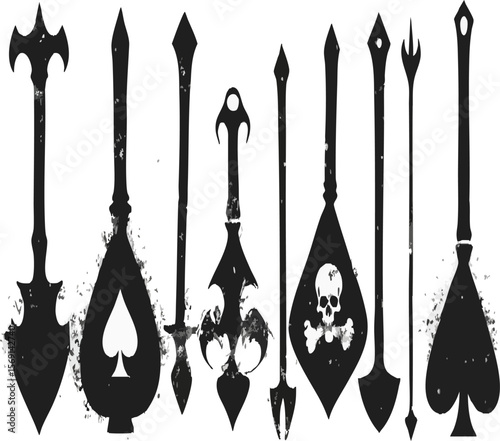 Stylized Spear and Spade Silhouettes Collection
