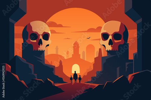 Spooky vector skull illustration for a scary Halloween background design