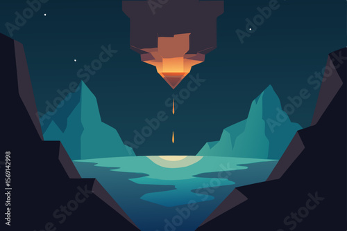 Winged heart in a starry night sky landscape