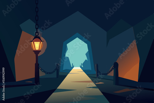 A single street lamp at night casts a long shadow, highlighting the silhouette of a person by a dark doorway, suggesting success and concept in business