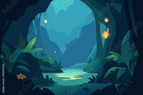 Vibrant underwater world map illustration with diverse marine life, including sharks, dolphins, and colorful fish swimming around coral reefs in the deep blue ocean