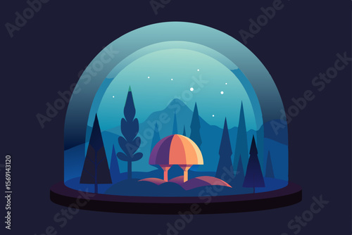 A vector illustration of a tent camping at night by the sea with a sailboat under the moonlit sky