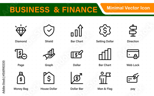 Finance and business line icons collection. Big UI icon set in a flat design. Thin outline icons pack.