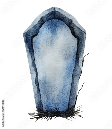 Halloween rip, grey gravestone watercolor illustration