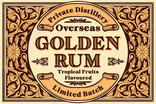 Golden Rum - ornate vintage decorative label
