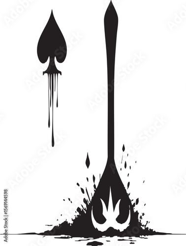 Abstract Spade and Stylized Spoon with Ink Splatters