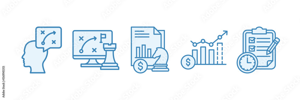Obraz premium Strategic Planning Icon Set Multiple Style Collection, Containing design Strategic Thinking, Strategic Approach, Financial Strategy, Revenue Forecast 