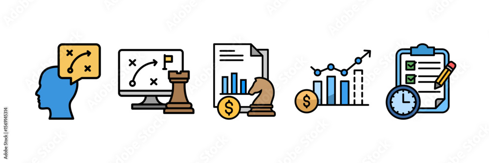 Strategic Planning Icon Set Multiple Style Collection, Containing design Strategic Thinking, Strategic Approach, Financial Strategy, Revenue Forecast Strategic Planning Icon Set Multiple Style Collection, Containing design Strategic Thinking, Strategic Approach, Financial Strategy, Revenue Forecast