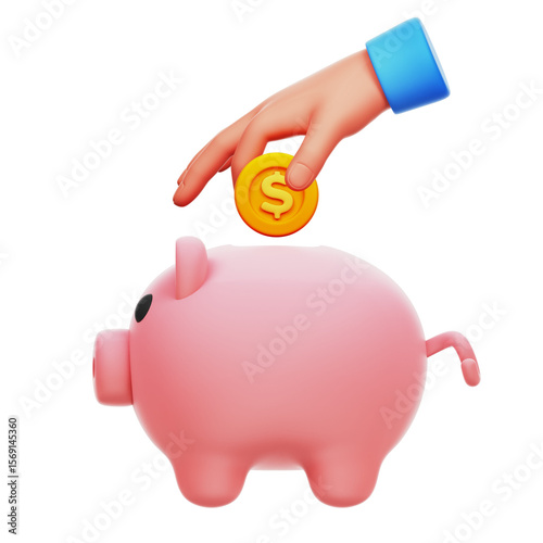 Piggy Bank and Hand Inserting a Coin - Saving Money Concept