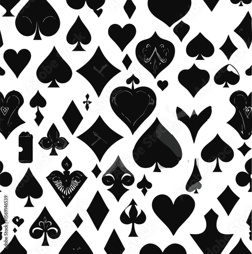 Seamless Pattern of Stylized Playing Card Suits