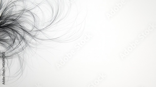 Delicate Black Hair Strands Flowing on Light Background Abstract Art