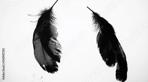 Two Black Feathers Isolated on a White Background for Art
