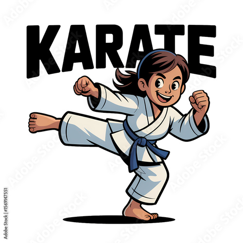 Karate training session featuring a young girl practicing kicking techniques in a dojo setting