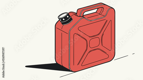 Classic red gasoline can with a black cap and handle casting a shadow