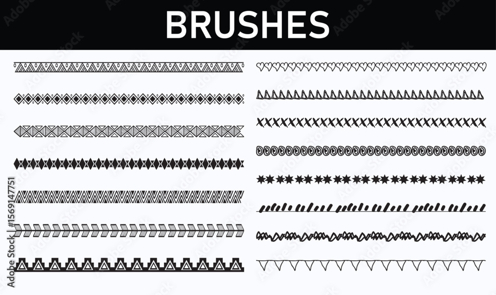 Fototapeta premium Vector Border Brushes Pack – Geometric and Decorative Divider Brushes for Illustrator EPS