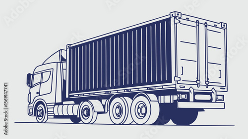 Modern semi truck with shipping container on a light gray background