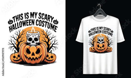 This Is My Scary Halloween Costume – Creepy Jack-o’-Lantern and Skull Candle Vector T-Shirt Design