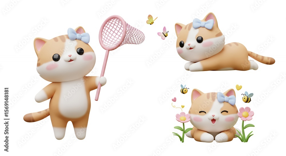Naklejka premium Cute cartoon cat illustrations