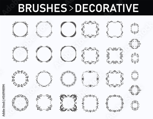 Set of Decorative Vector Frame Brushes – Round and Square Hand Drawn Floral Borders for Illustrator EPS