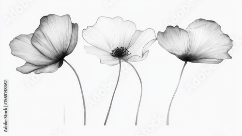 Elegant Black and White Floral Artwork with Delicate Flowers