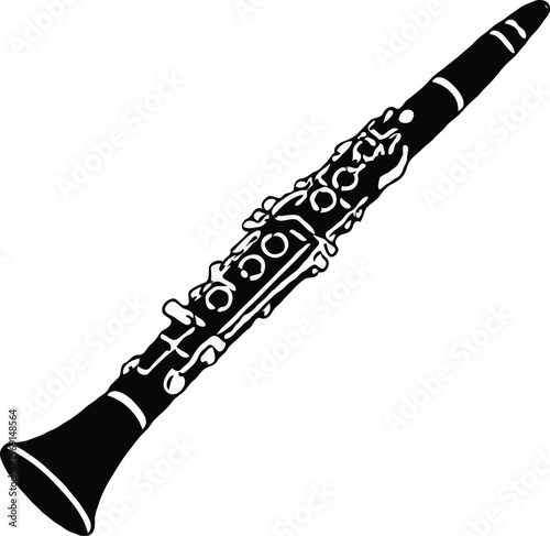 Clarinet Musical Instrument Black and White Illustration