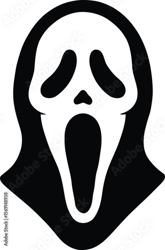 Ghostface Mask Halloween Horror Icon, Scream Movie Symbol, Scary Costume, Spooky Illustration
