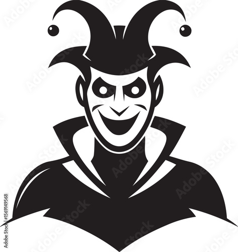Black and White Jester Face with Hat and Collar joker