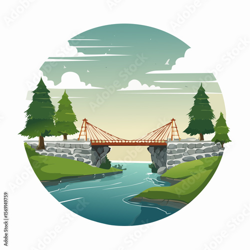 illustration of river with bridge