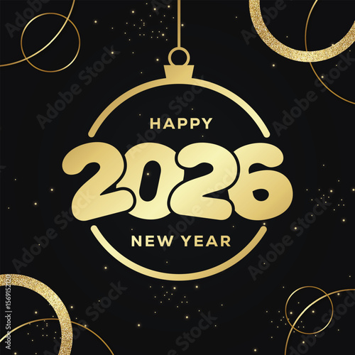 2026 Happy New Year Greetings Premium Vector , 2026 Typography xmas ball