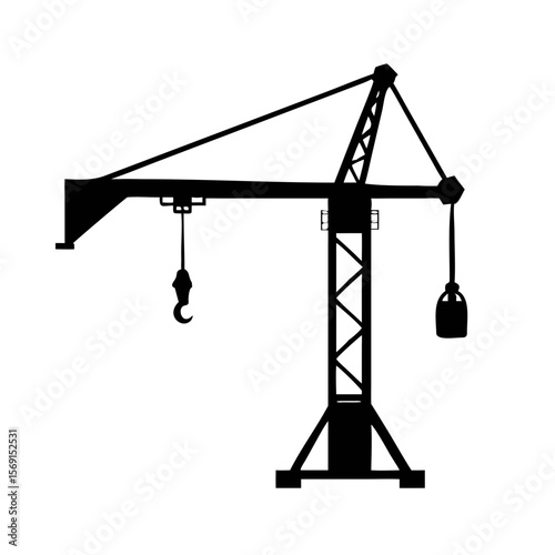 Tower Crane Silhouette Icon. Construction, Engineering, and Real Estate Development Symbol