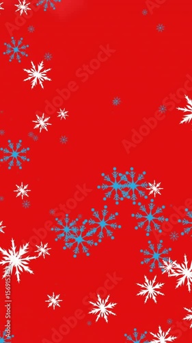 Animation of falling snowflakes on red background