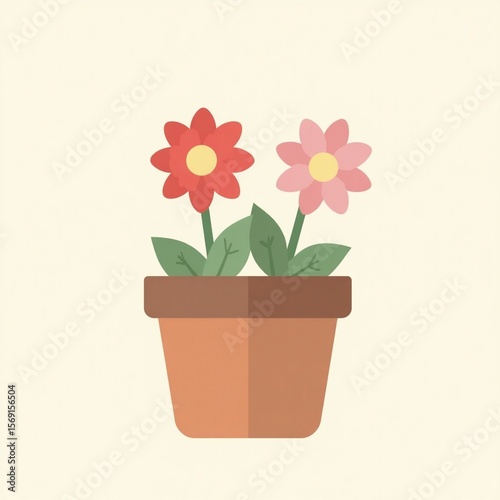 flat style icon of blooming flowers in a simple flower pot