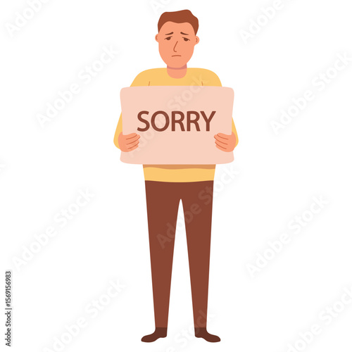 Man saying sorry. Please forgive me.Apologize card.Vector illustration.Isolated on white background.