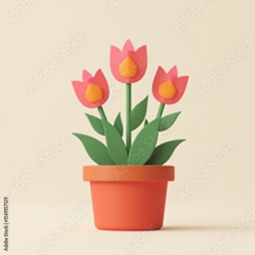 flat style icon of blooming flowers in a simple flower pot