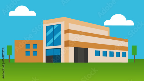 Vector illustration of a house building with architecture, sky, and residential exterior
