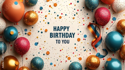 Orange - Blue Birthday Background (Vibrant Atmosphere, Balloons, Confetti, Birthday Wishes) for E - Invitations, Social Media, Birthday Poster Design