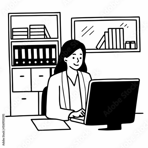 Asian woman working laptop at office
