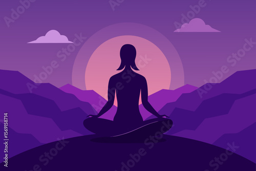 Serene woman in lotus position meditating on the beach at sunset, a peaceful silhouette embodying health, relaxation, and spiritual fitness