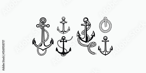 Print   Ship anchor with rope icon set